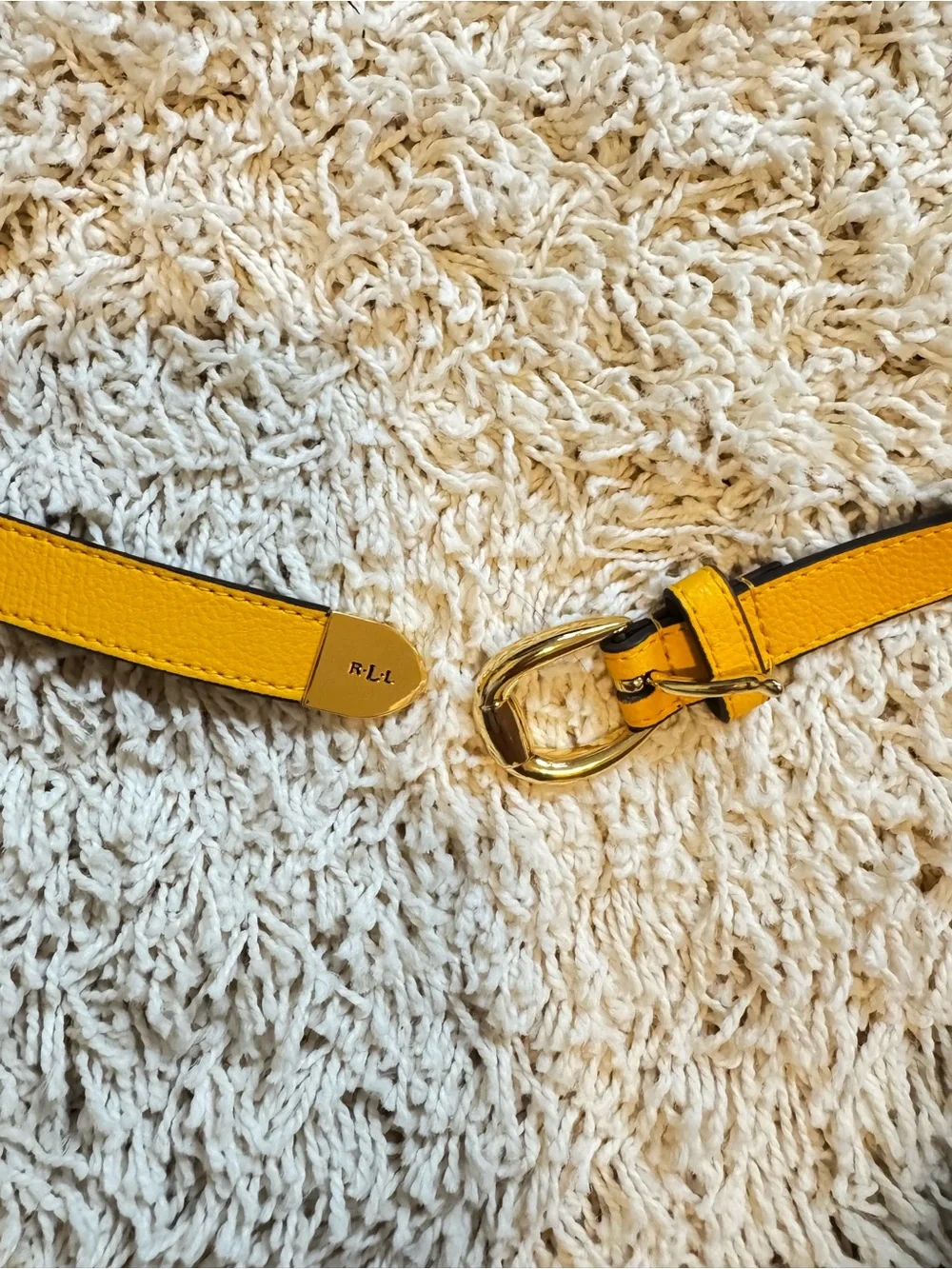 Ralph Lauren Bright Yellow Leather Belt with Gold Buckle